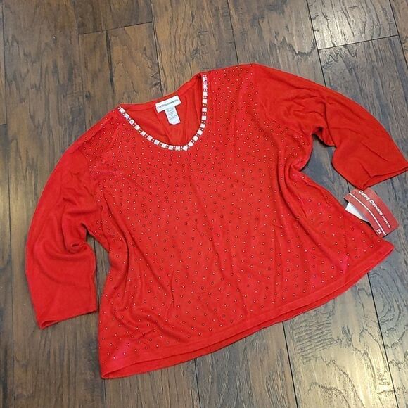 🤸♀️3 for 12🤸♂️ NWT Cathy Daniels Red Knit Sweater - Picture 1 of 4